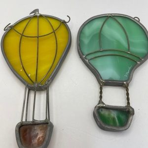 Pair of vintage hot air balloon sun catchers stain glass